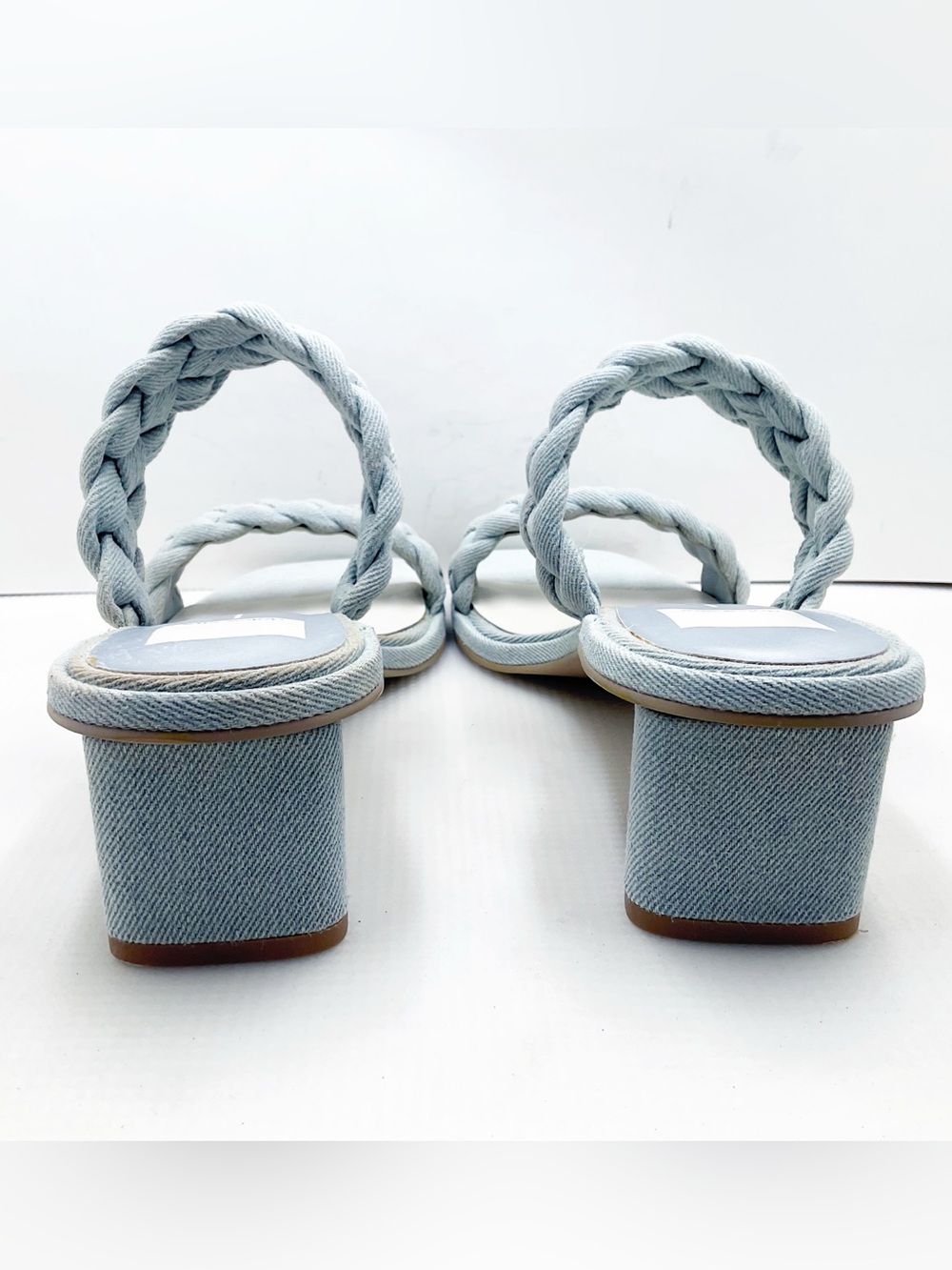 {Dolce Vita} Indy Light Blue Denim Slip On Open Square Toe Woven Straps Sandals - Picture 11 of 14